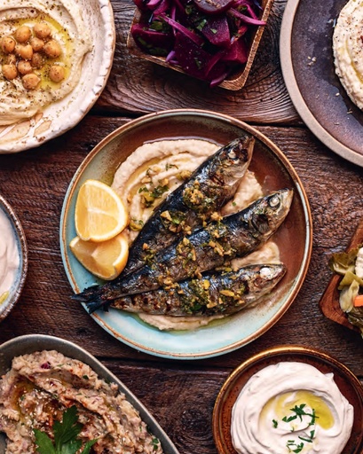 Grilled Sardines with Olive & Fresh Herb Pistou
